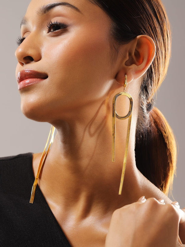 Rubans 18K Gold-Plated Bold Geometric Loop Shoulder Duster Statement Earrings Earrings