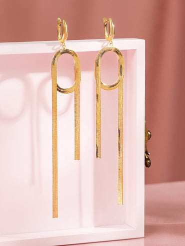Rubans 18K Gold-Plated Bold Geometric Loop Shoulder Duster Statement Earrings Earrings