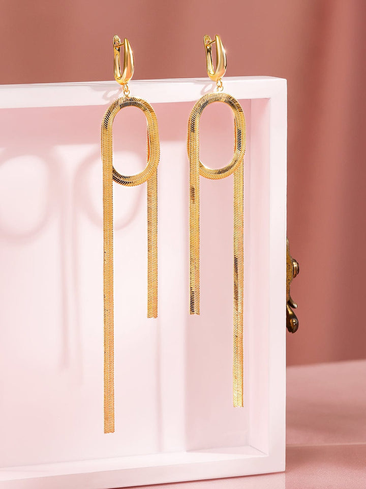 Rubans 18K Gold-Plated Bold Geometric Loop Shoulder Duster Statement Earrings Earrings