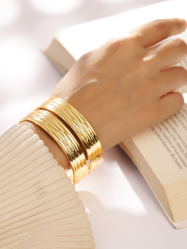 Rubans 18K Gold-Plated Bold Statement Cuff Bracelet â€“ Textured Open Bangle Bangles & Bracelet