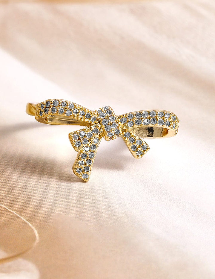 Rubans 18K Gold Plated Bow Design Ring with Cubic Zirconia Rings