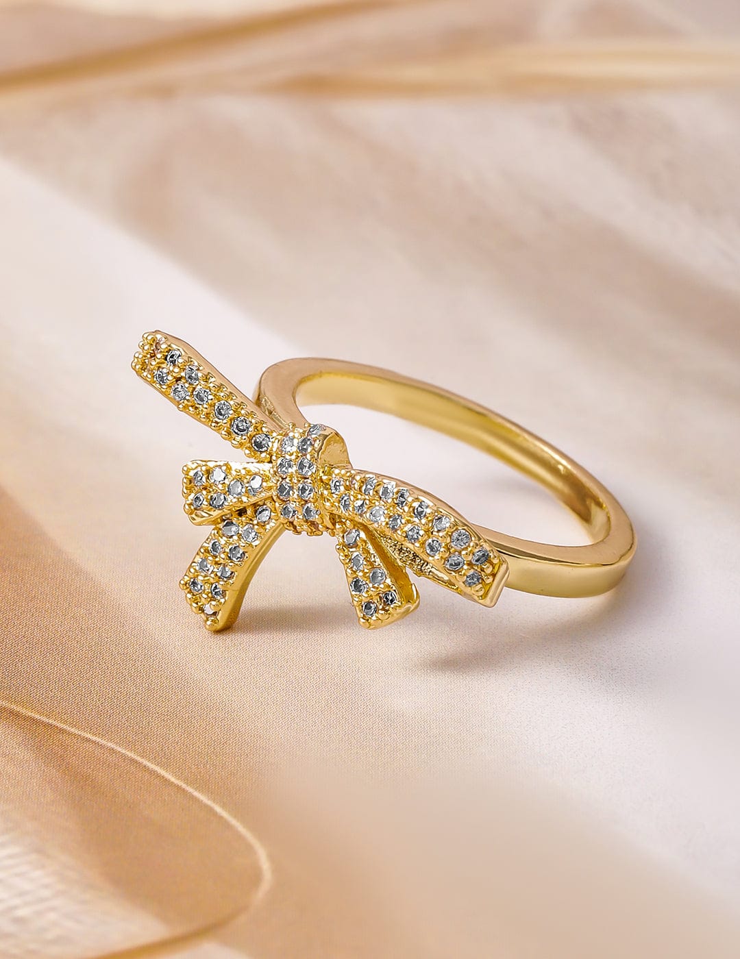 Rubans 18K Gold Plated Bow Design Ring with Cubic Zirconia Rings