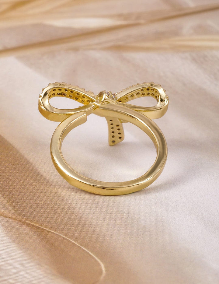 Rubans 18K Gold Plated Bow Design Ring with Cubic Zirconia Rings