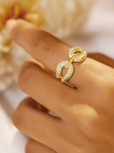 Rubans 18K Gold-Plated Brass Cubic Zirconia Studded Chain-Link Adjustable Ring Rings