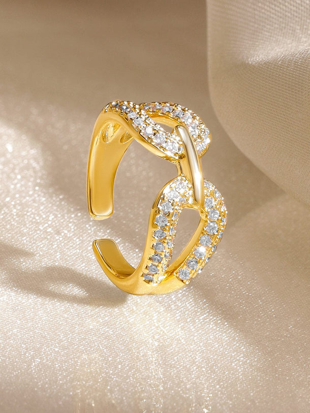 Rubans 18K Gold-Plated Brass Cubic Zirconia Studded Chain-Link Adjustable Ring Rings
