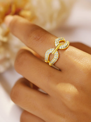 Rubans 18K Gold-Plated Brass Cubic Zirconia Studded Chain-Link Adjustable Ring Rings