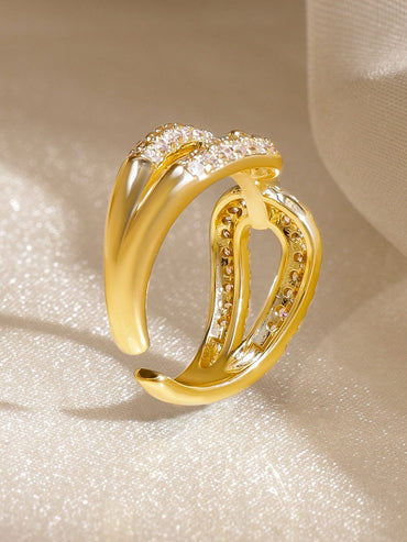 Rubans 18K Gold-Plated Brass Cubic Zirconia Studded Chain-Link Adjustable Ring Rings