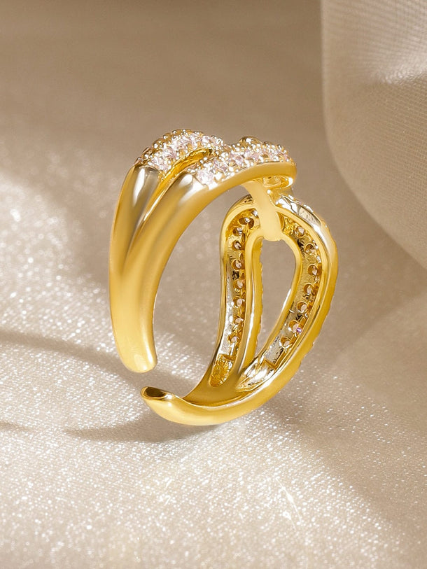 Rubans 18K Gold-Plated Brass Cubic Zirconia Studded Chain-Link Adjustable Ring Rings
