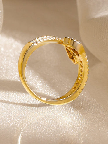 Rubans 18K Gold-Plated Brass Dual Heart Cubic Zirconia Studded Adjustable Statement Ring Rings