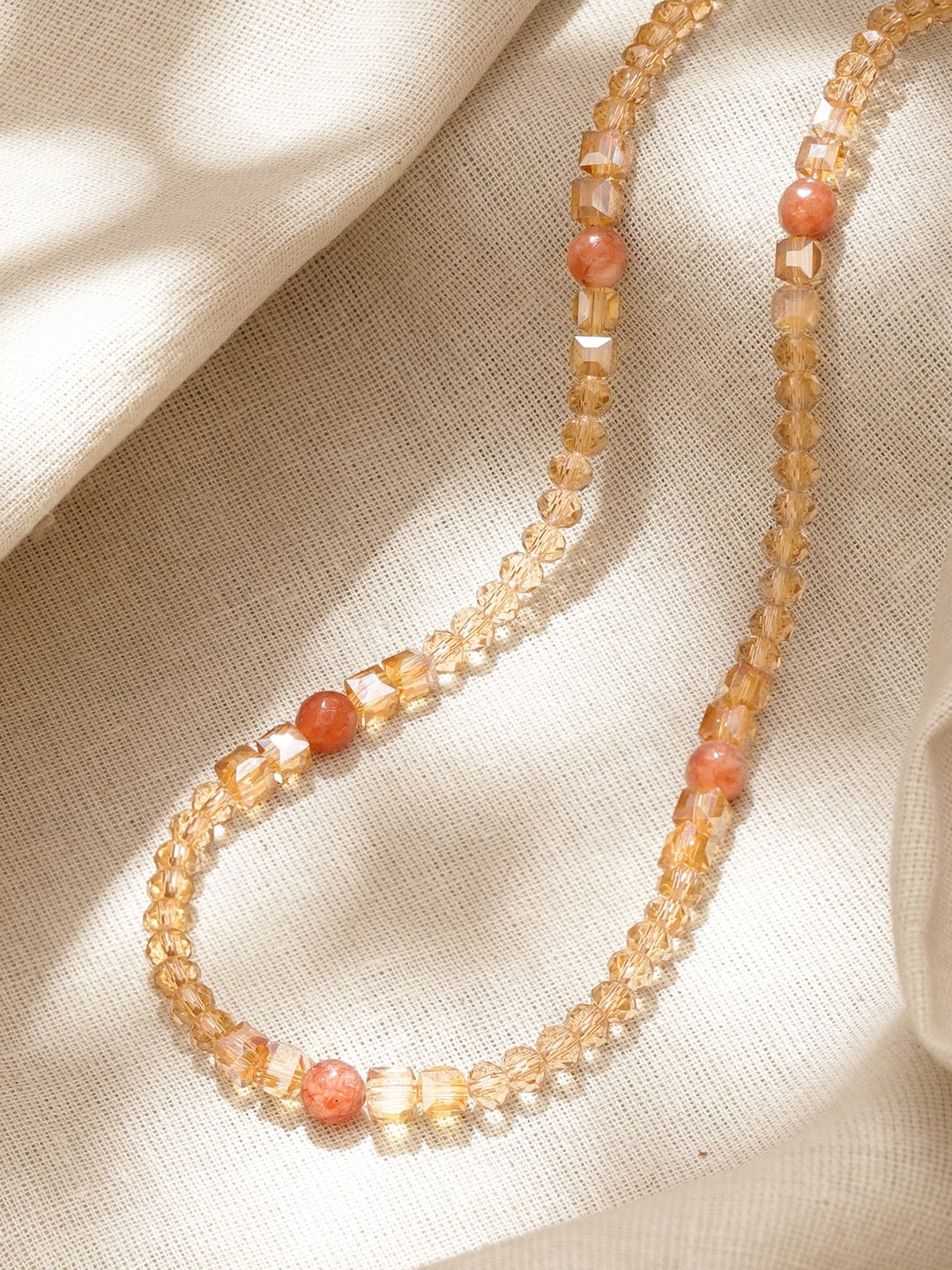 Rubans 18K Gold-Plated Brass Golden & Coral Crystal Beaded Statement Necklace Necklaces, Necklace Sets, Chains & Mangalsutra