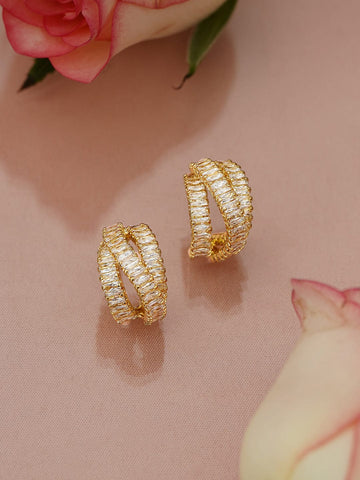 Rubans 18K Gold-Plated Brass Hoop Earrings with White Cubic Zirconia Detailing Earrings