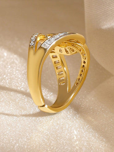 Rubans 18K Gold-Plated Brass Linked Curve Design Cubic Zirconia Adjustable Finger Ring Rings