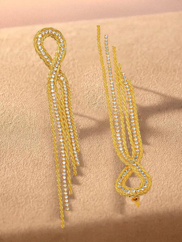 Rubans 18K Gold Plated Brass Long Tassel Earrings with Crystal Cubic Zirconia Detailing Earrings