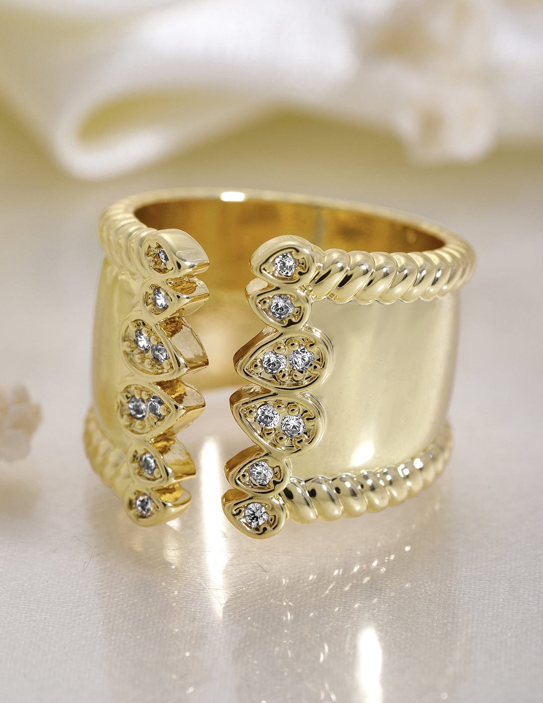 Rubans 18K Gold Plated Brass Openable Finger Ring with Cubic Zirconia Detailing Rings