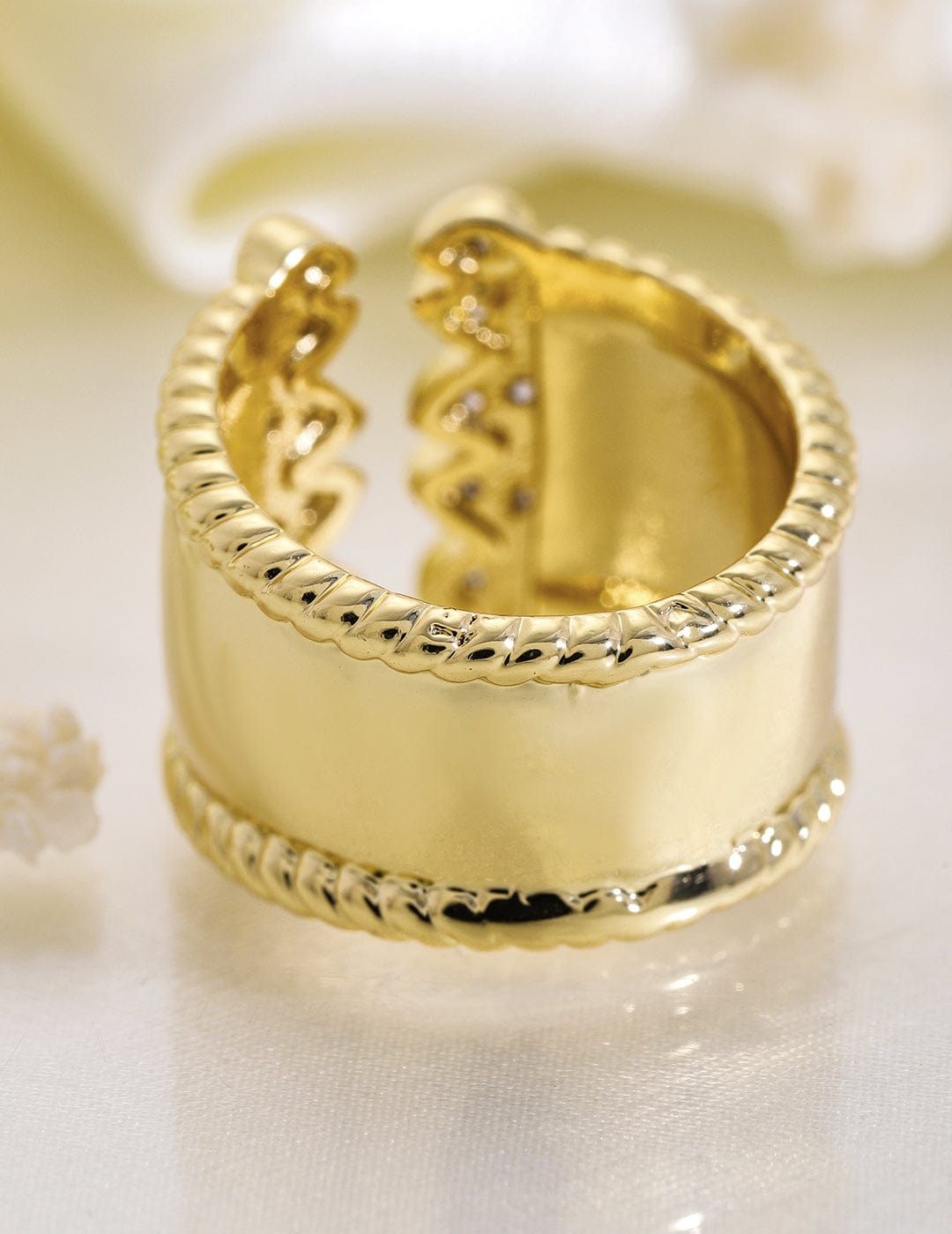 Rubans 18K Gold Plated Brass Openable Finger Ring with Cubic Zirconia Detailing Rings