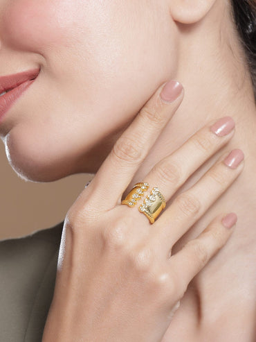 Rubans 18K Gold-Plated Brass Openable Finger Ring with Sparkling Cubic Zirconia Detailing Finger Rings