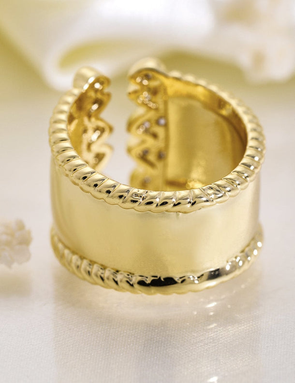 Rubans 18K Gold-Plated Brass Openable Finger Ring with Sparkling Cubic Zirconia Detailing Rings