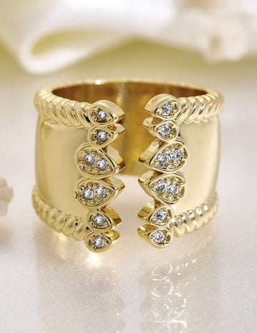 Rubans 18K Gold-Plated Brass Openable Finger Ring with Sparkling Cubic Zirconia Detailing Rings
