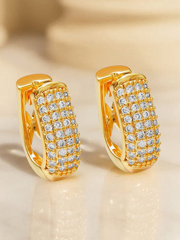 Rubans 18K Gold-Plated Brass Pavé Hoop Earrings with Clear Cubic Zirconia Detailing Earrings