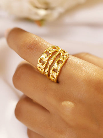 Rubans 18K Gold-Plated Brass Sculptural Chain-Link Adjustable Statement Ring Rings