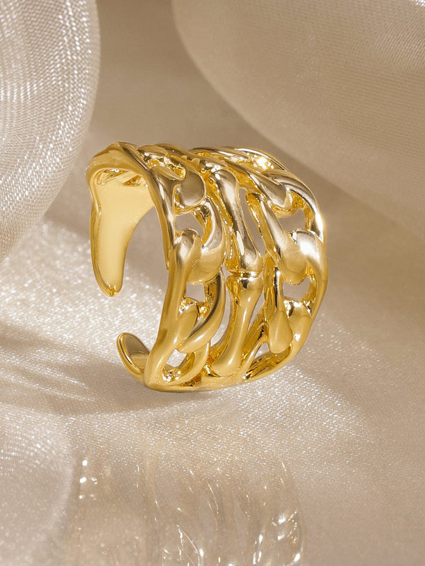 Rubans 18K Gold-Plated Brass Sculptural Chain-Link Adjustable Statement Ring Rings