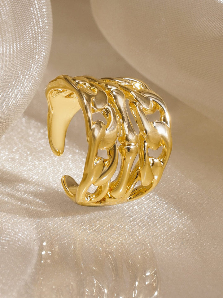 Rubans 18K Gold-Plated Brass Sculptural Chain-Link Adjustable Statement Ring Rings