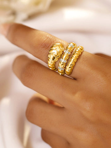 Rubans 18K Gold-Plated Brass Serpent Textured Statement Adjustable Finger Ring Rings