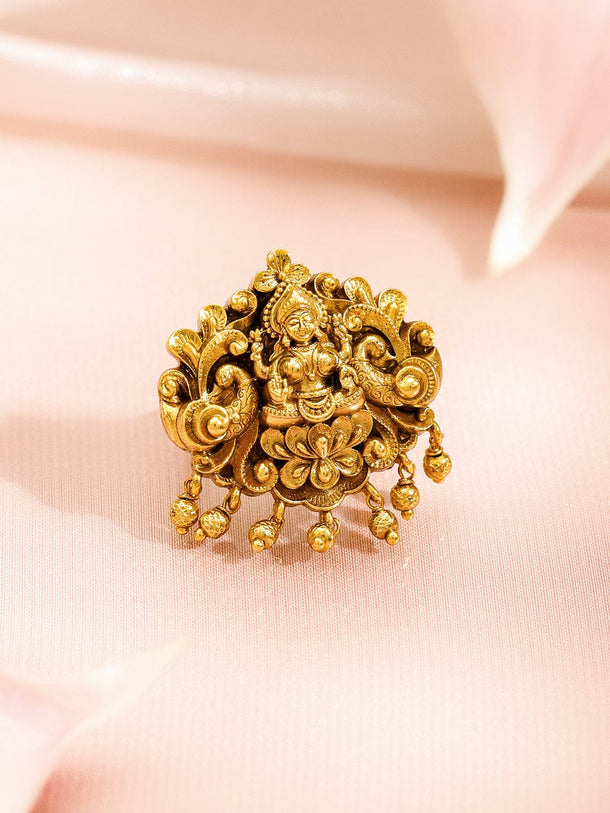 Rubans 18K Gold-Plated Brass Temple-Inspired Goddess Lakshmi Adjustable Finger Ring Rings