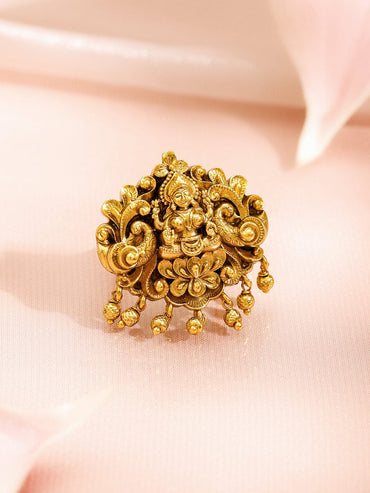 Rubans 18K Gold-Plated Brass Temple-Inspired Goddess Lakshmi Adjustable Finger Ring Rings