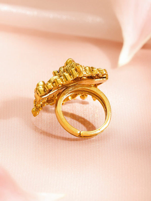Rubans 18K Gold-Plated Brass Temple-Inspired Goddess Lakshmi Adjustable Finger Ring Rings