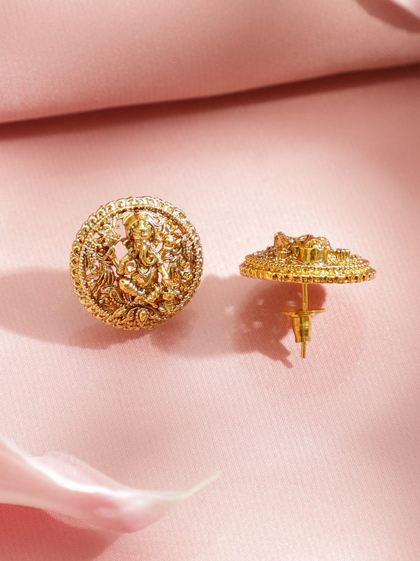 Rubans 18K Gold-Plated Brass Temple Jewellery Pendant Set with Lord Ganesha Motif & Matching Earrings Jewellery Set