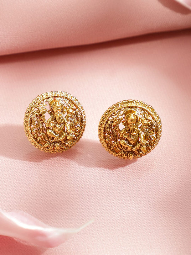Rubans 18K Gold-Plated Brass Temple Jewellery Pendant Set with Lord Ganesha Motif & Matching Earrings Jewellery Set