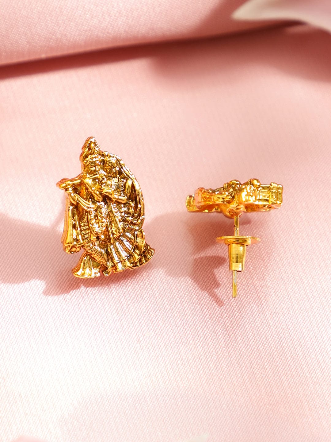 Rubans 18K Gold-Plated Brass Temple Jewellery Pendant Set with Radha Krishna Motif & Matching Earrings Jewellery Set