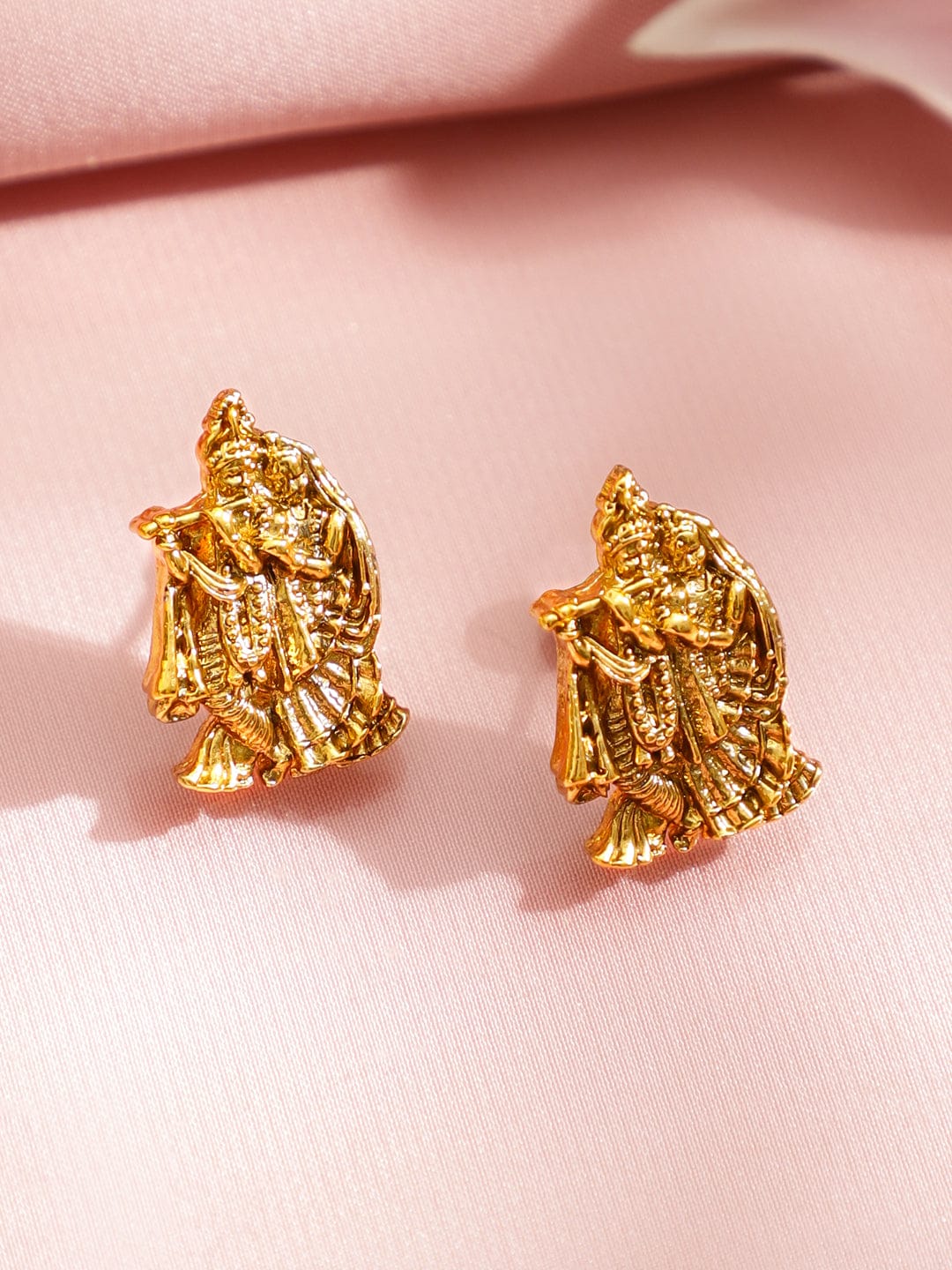 Rubans 18K Gold-Plated Brass Temple Jewellery Pendant Set with Radha Krishna Motif & Matching Earrings Jewellery Set