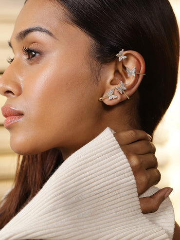 Rubans 18K Gold Plated Butterfly Cubic Zirconia Studded Statement Ear Cuff Earrings â€“ 1 Piece Pack Earrings