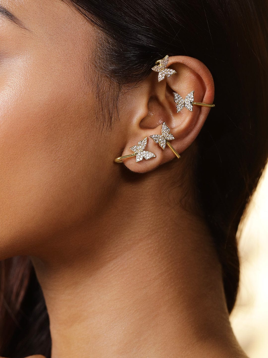 Rubans 18K Gold Plated Butterfly Cubic Zirconia Studded Statement Ear Cuff Earrings â€“ 1 Piece Pack Earrings