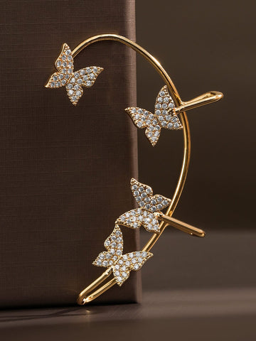 Rubans 18K Gold Plated Butterfly Cubic Zirconia Studded Statement Ear Cuff Earrings Ear Cuff
