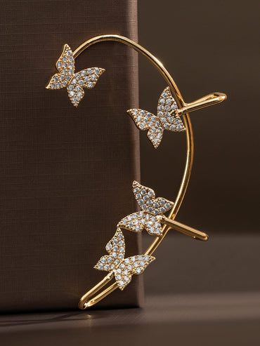 Rubans 18K Gold Plated Butterfly Cubic Zirconia Studded Statement Ear Cuff Earrings Ear Cuff