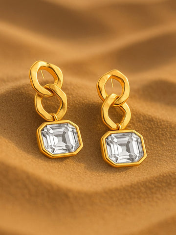 Rubans 18K Gold Plated Chain Link Earrings with AD Studded Stylish Statement Jewelry Earrings