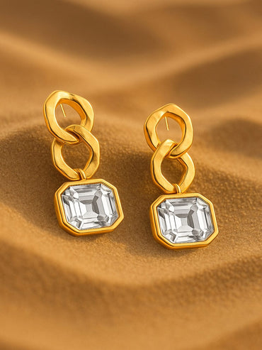 Rubans 18K Gold Plated Chain Link Earrings with AD Studded Stylish Statement Jewelry Earrings