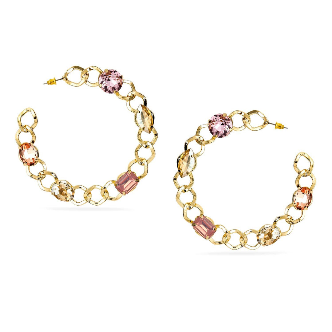 Rubans 18K Gold-Plated Chain Link Hoop Earrings with Pink Crystal Stones Hoop Earrings