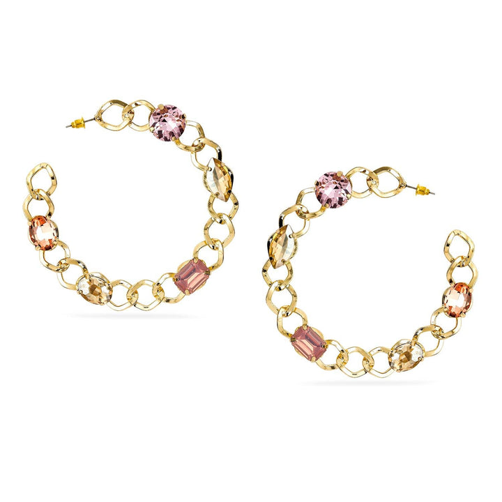 Rubans 18K Gold-Plated Chain Link Hoop Earrings with Pink Crystal Stones Hoop Earrings