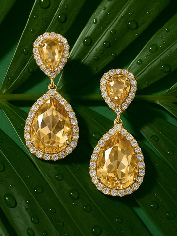 Rubans 18K Gold-Plated Champagne Crystal Drop Earrings with Cubic Zirconia Drop Earring
