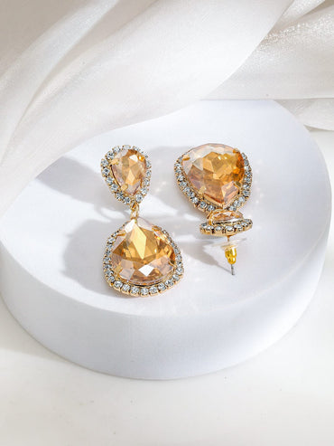 Rubans 18K Gold-Plated Champagne Crystal Drop Earrings with Cubic Zirconia Earrings