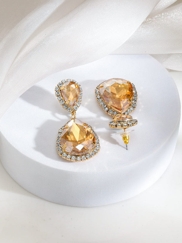 Rubans 18K Gold-Plated Champagne Crystal Drop Earrings with Cubic Zirconia Earrings