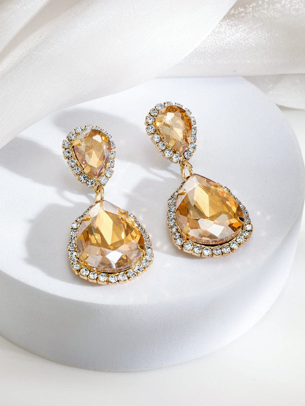 Rubans 18K Gold-Plated Champagne Crystal Drop Earrings with Cubic Zirconia Earrings
