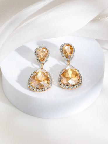 Rubans 18K Gold-Plated Champagne Crystal Drop Earrings with Cubic Zirconia Earrings