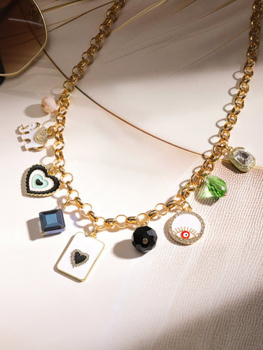 Rubans 18K Gold-Plated Charm Necklace with Multicolour Enamel Accents for Women Necklace & Chains