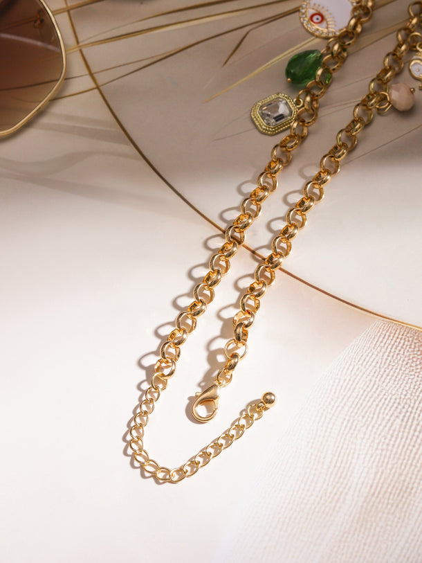 Rubans 18K Gold-Plated Charm Necklace with Multicolour Enamel Accents for Women Necklace & Chains