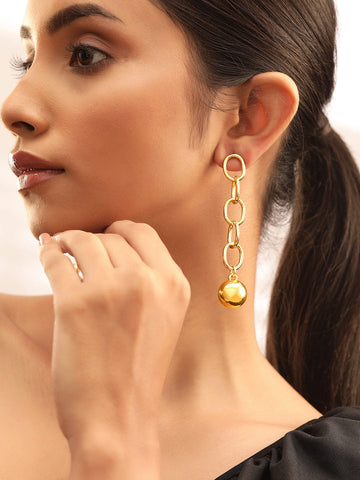 Rubans 18K Gold-Plated Chunky Link Chain Drop Earrings with Spherical Dangling Bead Earrings